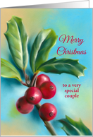 For Couple Merry Christmas Holly Berries Personalized card