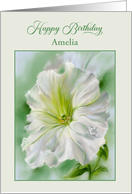 For Personalized Name Birthday White Petunia Flower Pastel A card