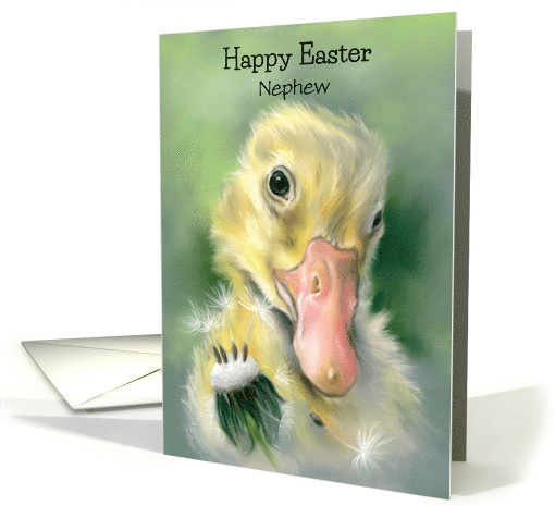 Easter for Nephew Yellow Gosling Chick Dandelion Pastel Custom card