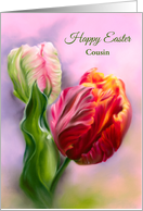 For Cousin Easter Colorful Spring Tulips Flower Pastel Art Custom card