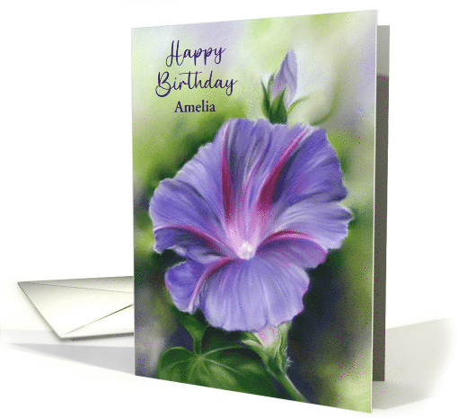 Personalized Name Birthday Purple Morning Glory Flower A card