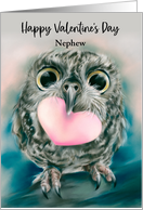 For Nephew Valentine Owl with Large Eyes and Heart Custom card