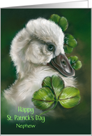 For Nephew St Patricks Day Swan Chick Pastel Bird Art Custom card