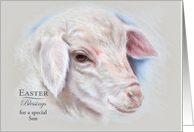 For Son Easter Blessings Lamb Pastel Art Custom card