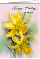 Happy Birthday in March Yellow Daffodil Spring Flowers Custom card