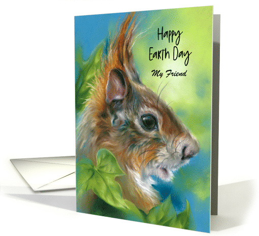 Earth Day for Friend Red Squirrel with Green Leaves Custom card