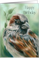 Happy Birthday Brown Sparrow Bird Pastel Art card