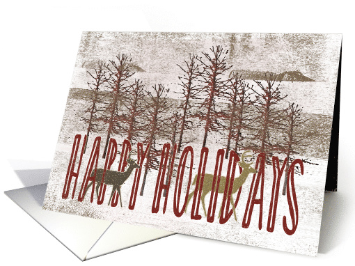 Happy Holidays or Christmas with Deer and Snowy Wintry Trees card