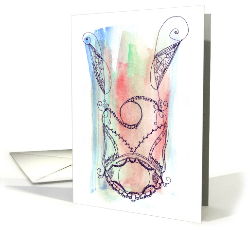 Abstract Megillah Pen and Ink over Colorful Watercolor Wash card