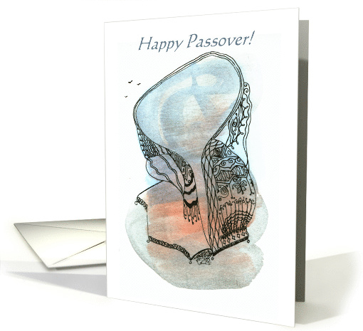 Happy Passover Pen and Ink Abstract Tallit over Watercolor Wash card