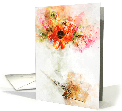 The Writing Desk with Flowers Blank Any Occasion card (1492978)