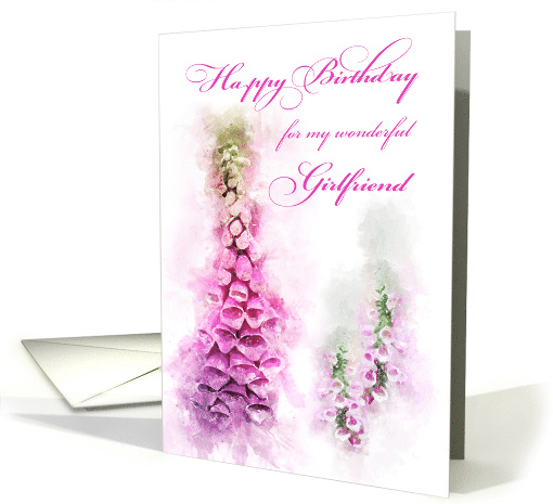 Happy Birthday Girlfriend Pink Foxglove Watercolor card (1513922)