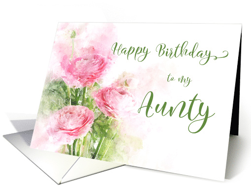 Happy Birthday Aunty Pink Ranunculus Flowers Watercolor card (1531448)