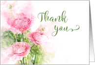 Thank You Pink Ranunculus Flowers Watercolor card