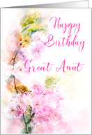 Happy Birthday Great Aunt Pink Flowering Cherry Watercolor card