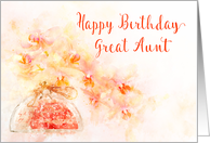 Happy Birthday for Great Aunt a Watercolor of Orchid flowers in a Vase card