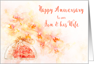 Happy Anniversary Our Son and his Wife Watercolor of Orchids in a Vase card
