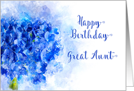 Happy Birthday Great Aunt Watercolor of a Blue Hydrangea Flower card