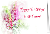 Happy Birthday for a Best Friend Watercolor of Pink Lupins card