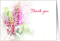 Thank You Card Note Watercolor of Pink Lupins card