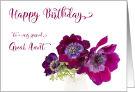 Happy Birthday Great Aunt Three Burgundy Anemone Coronaria Flowers card