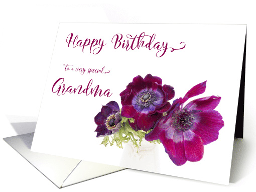 Happy Birthday Grandma Three Burgundy Anemone Coronaria Flowers card