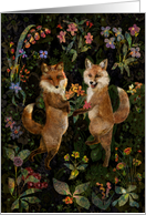 Fox and Vixen Dancing in Flowers Valentine card