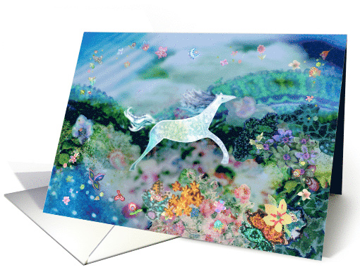 White Horse Running in Magic Garden Birthday card (1576896)