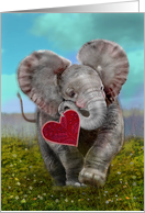 Valentines Day Elephant Baby Carrying a Heart card