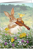 Easter Bunny Rabbit and Chick with Fiddle Violin Play card