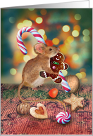 Mouse with Gingerbread Man and Candy Cane card