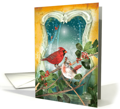 Christmas Cardinal Birds on Snowy Night card (1801022)