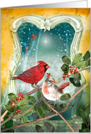 Christmas Cardinal Birds on Snowy Night card
