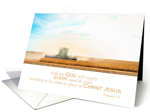 Kansas Combine Harvests Wheat Philippians 4:19 Encouragement card