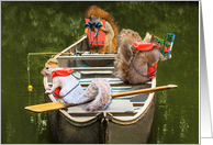 Three Squirrels In A Canoe With Life Jackets Funny Summer Camp card