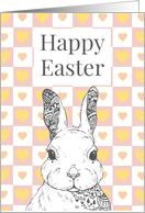 Happy Easter Cute Bunny Drawing With Pastel Hearts Patterned Card
