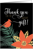 Folksy Thank You for Awesome Gift with Cardinal Pine and Poinsettia card