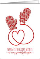 Red Mittens and Heart String for Goddaughter Christmas card