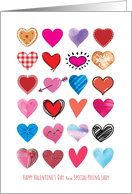 Many Illustrated Hearts Valentine’s Day for a Special Young Lady card