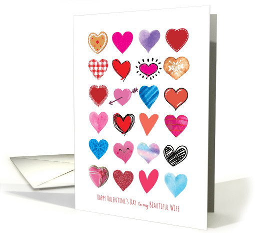 Lovely Illustrated Hearts Valentine's Day for Beautiful Wife card
