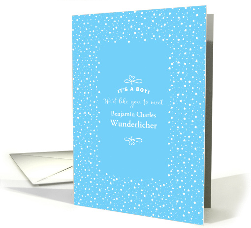 It's a Boy Cute Pale Blue with Stars and Name Birth Announcement card