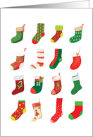 Stockings Seasons Greetings Plus Warm Wishes to Boot Christmas card