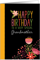 For Grandmother Sweet Cute Folksy Florals Happy Birthday card