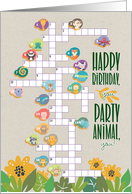 Cute Happy Birthday You Party Animal You Activity Crossword card