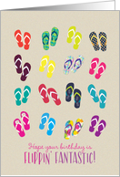 Birthday Flippin Fantastic Flip Flops on Sandy Background card
