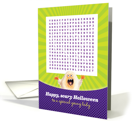 Halloween for Special Young Lady Happy Scary Word Search Activity card