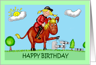 Birthday Cartoon Caricatures of Girl on Horse card