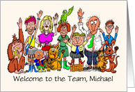 Custom Name Cartoon of Colleagues Welcoming a New Team Member card