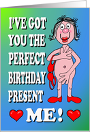 Birthday Cartoon Caricature of a Naked Woman Holding Her Bra card