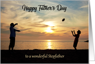 Happy Father’s Day Man and Boy on Beach For Stepfather card